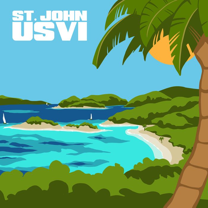 Illustration of St. John, US Virgin Islands, in a vintage travel poster style