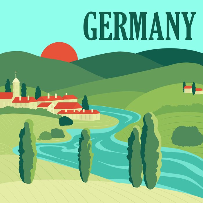 Illustration of Germany in a vintage travel poster style