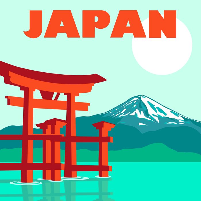 Illustration of Japan in a vintage travel poster style