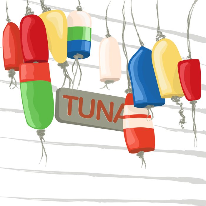Illustration of a tuna fishing buoy display