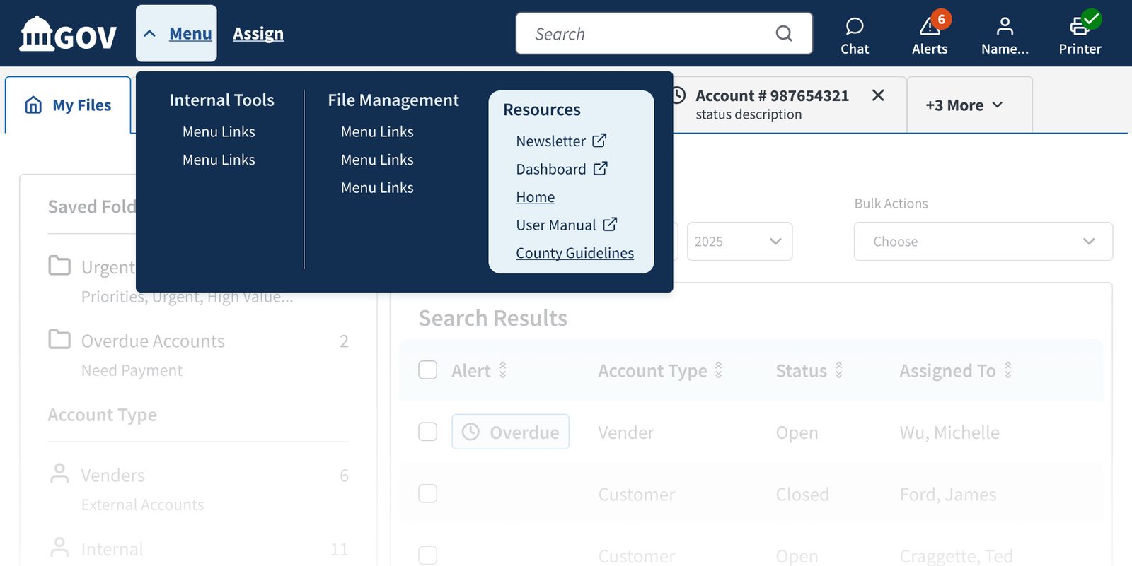 Screenshot of the main navigation as seen by a general user, with fewer tools visible