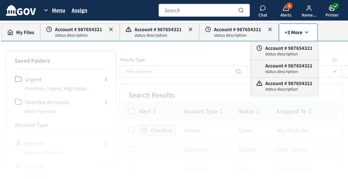Screenshot of the overflow menu solution for the redesigned main navigation