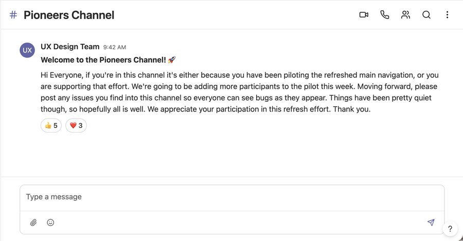 Screenshot from the beta test of the redesigned navigation