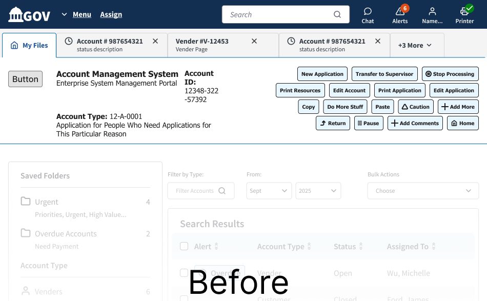 Screenshot of the toolbar before the redesign, showing scattered controls and a Before label
