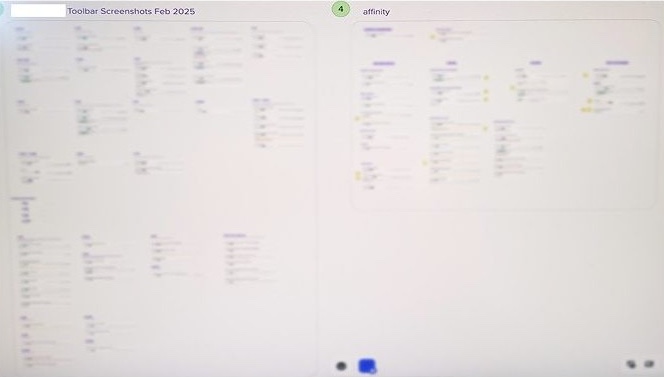 Affinity map of toolbar research findings on a whiteboard