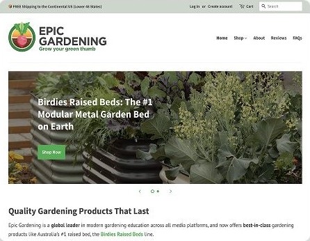 Screenshot of the Epic Gardening competitor website homepage