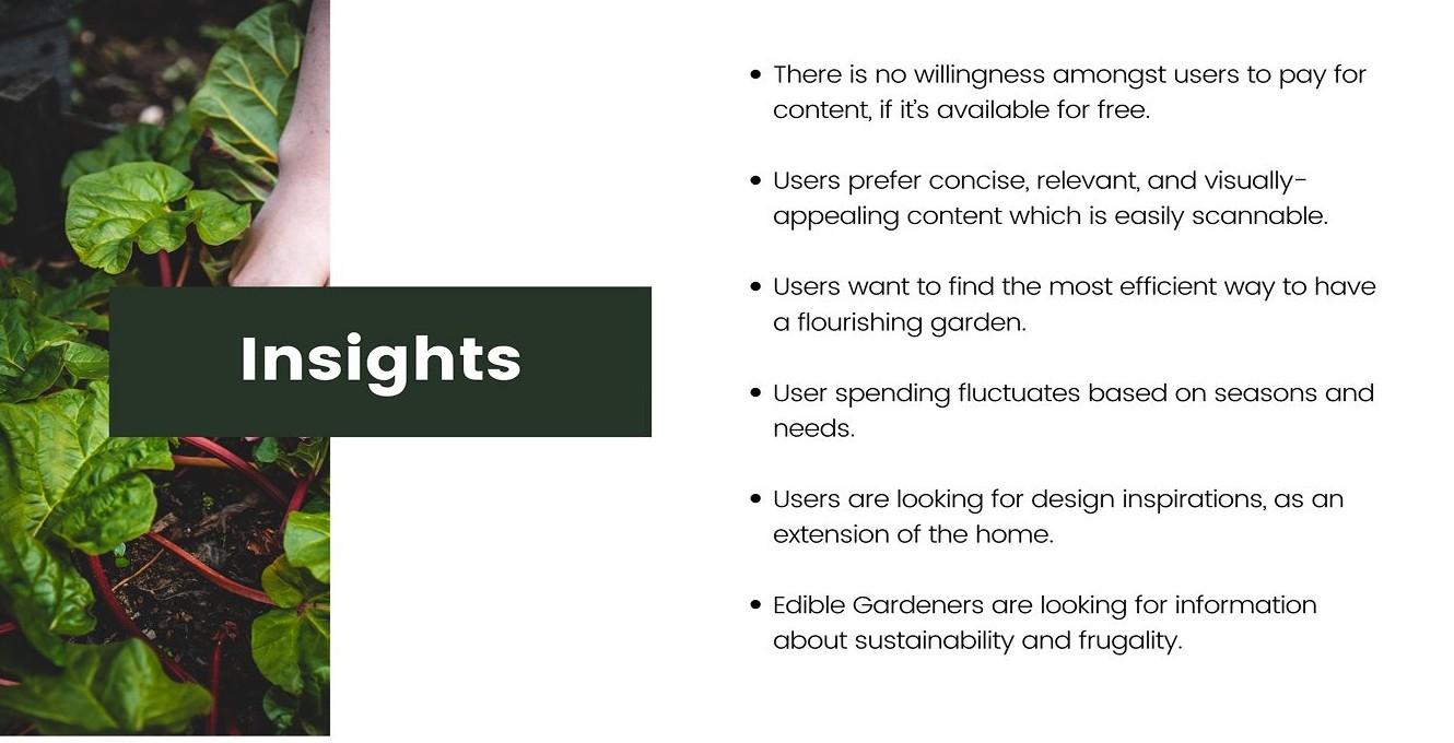 Slide summarizing key research insights from the Gardenstead study
